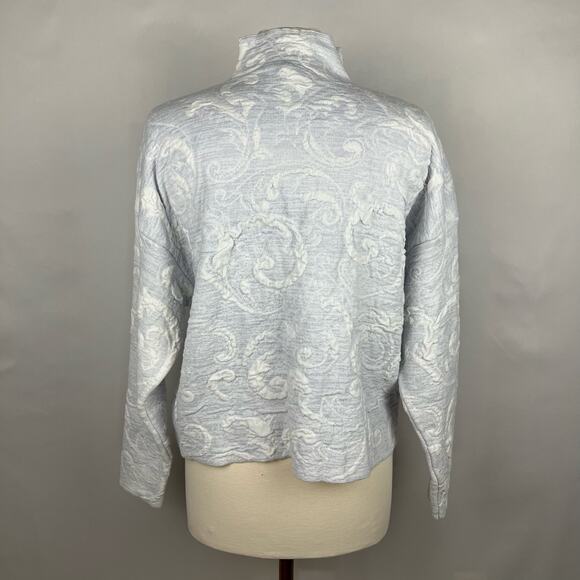 TOPSHOP | Light Blue & White Embossed Floral Mock Neck Sweater | Women's 8-10 - Picture 4 of 9